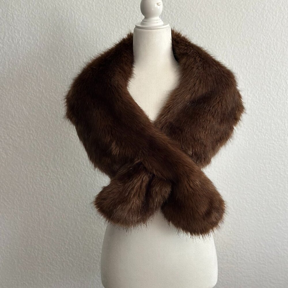 ZARA Accessories Brown Faux Fur Shawl Wrap Scarf - Picture 2 of 8